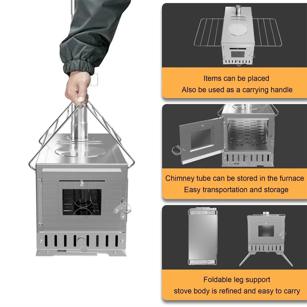 Hot Tent Stove Portable Wood Burning Stove With Chimney Pipes