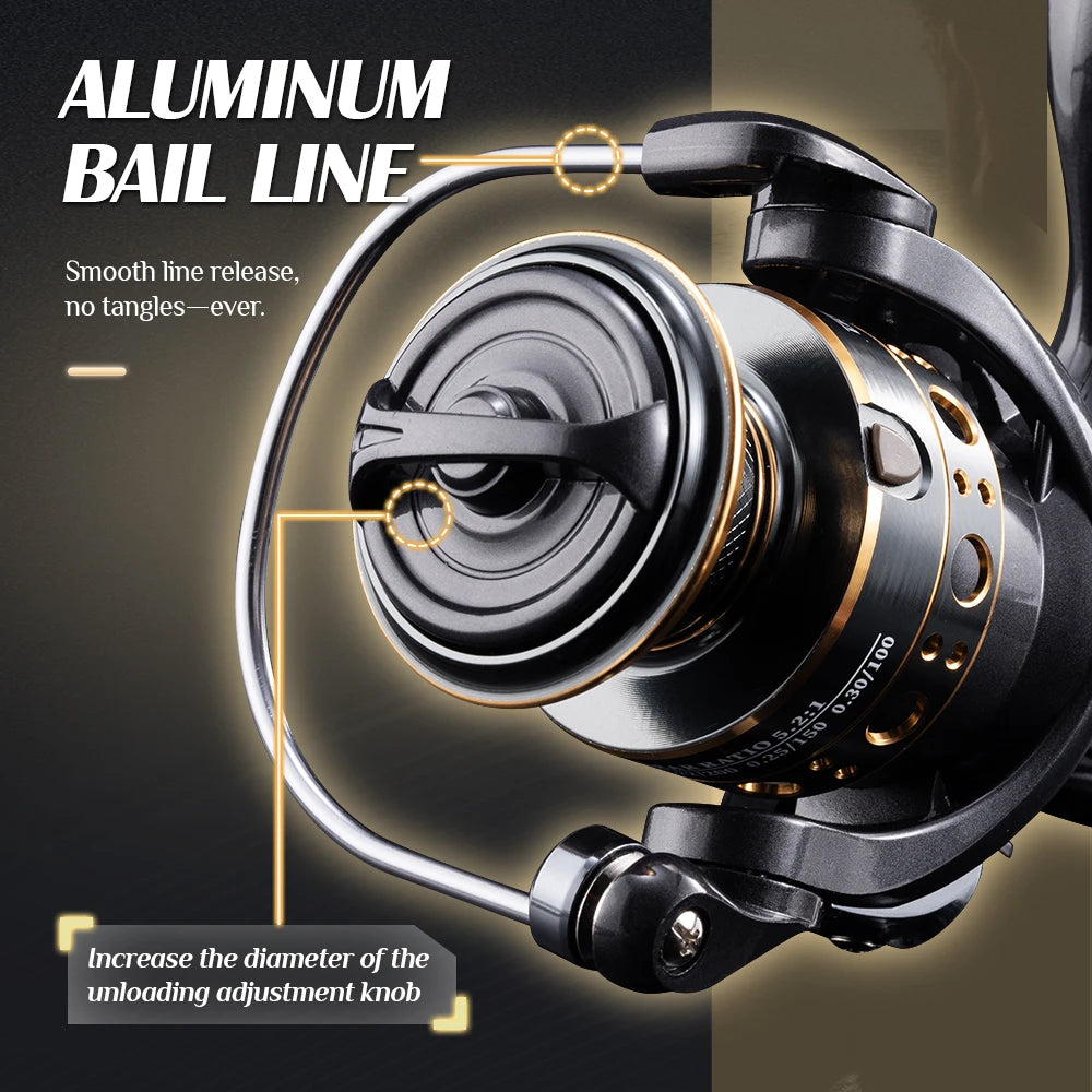 RooblinosFishing BK Spinning Reel Aluminum Alloy Left Hand Cork Nylon Handle