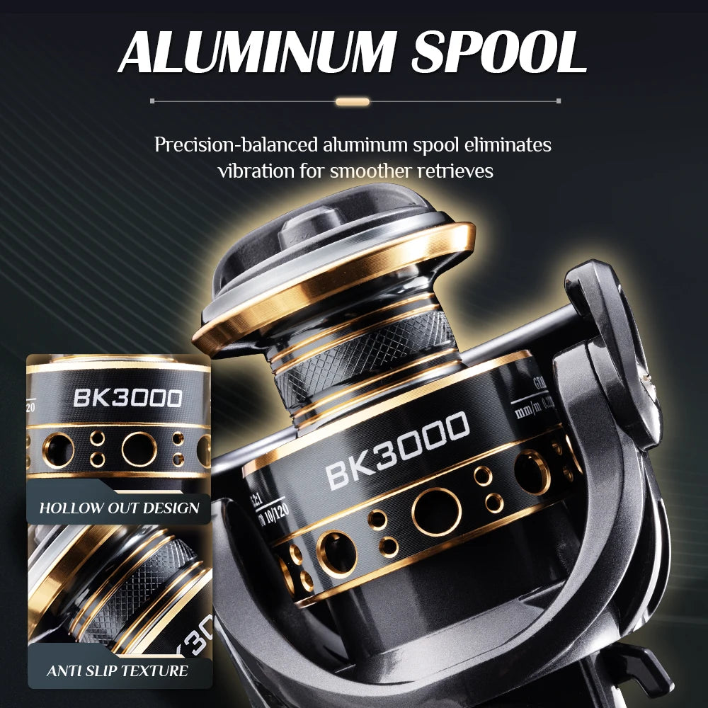 RooblinosFishing BK Spinning Reel Aluminum Alloy Left Hand Cork Nylon Handle