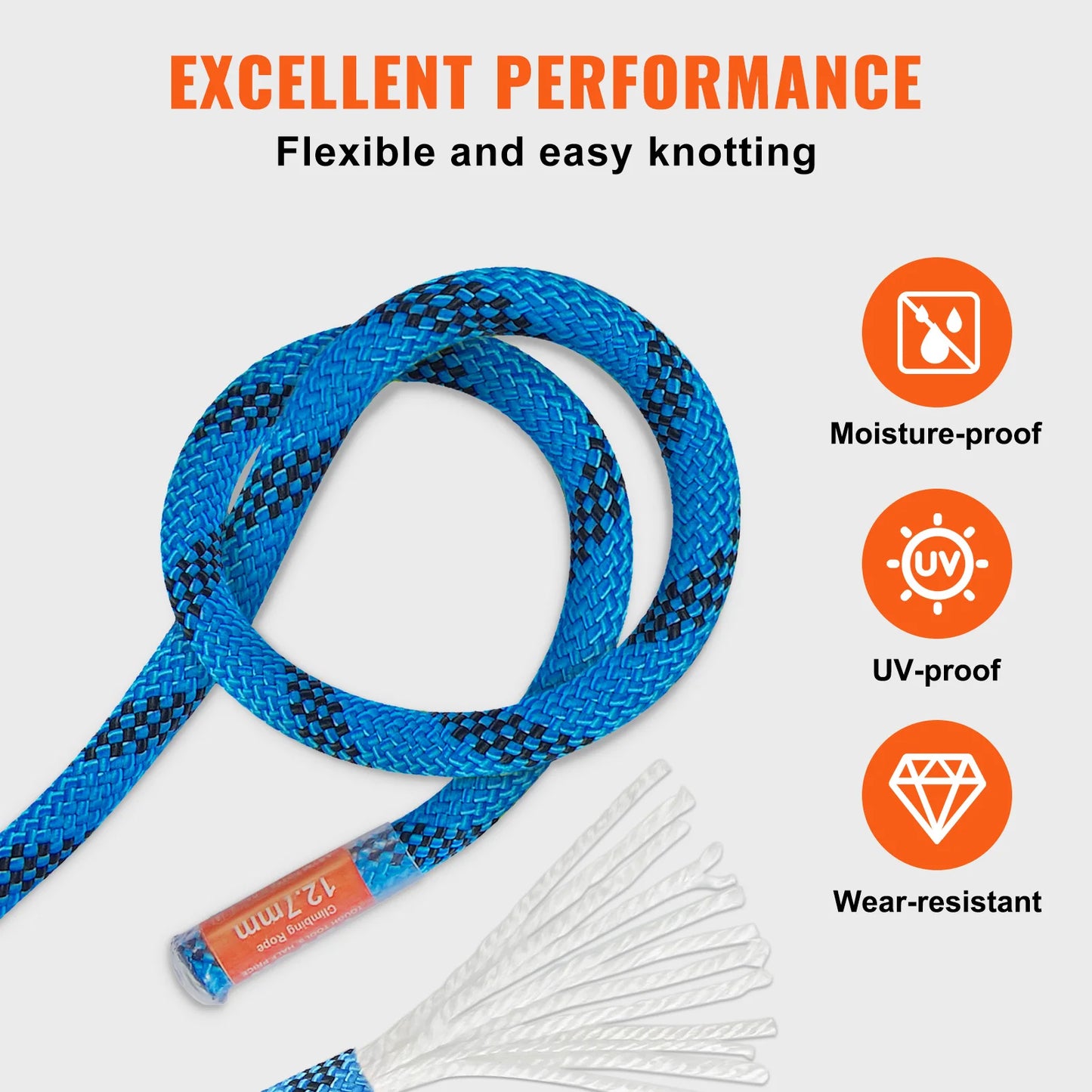VEVOR Static Rock Climbing Rope 32kN Break Strength Outdoor Adventure