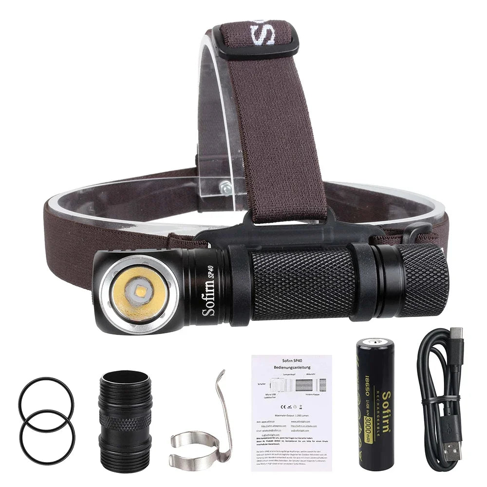 Sofirn SP40 Headlamp 1200lm LED USB C Rechargeable