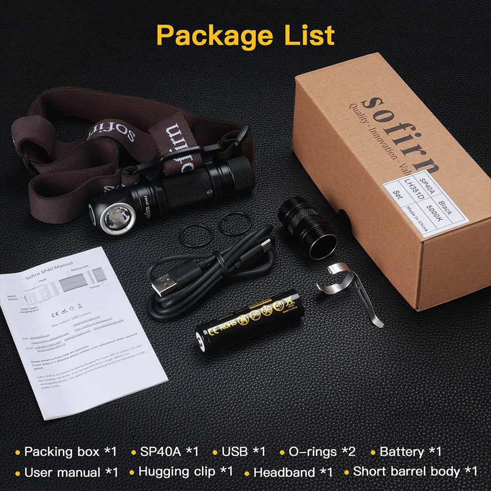 Sofirn SP40A 1200lm Headlamp With USB C Rechargeable 18650