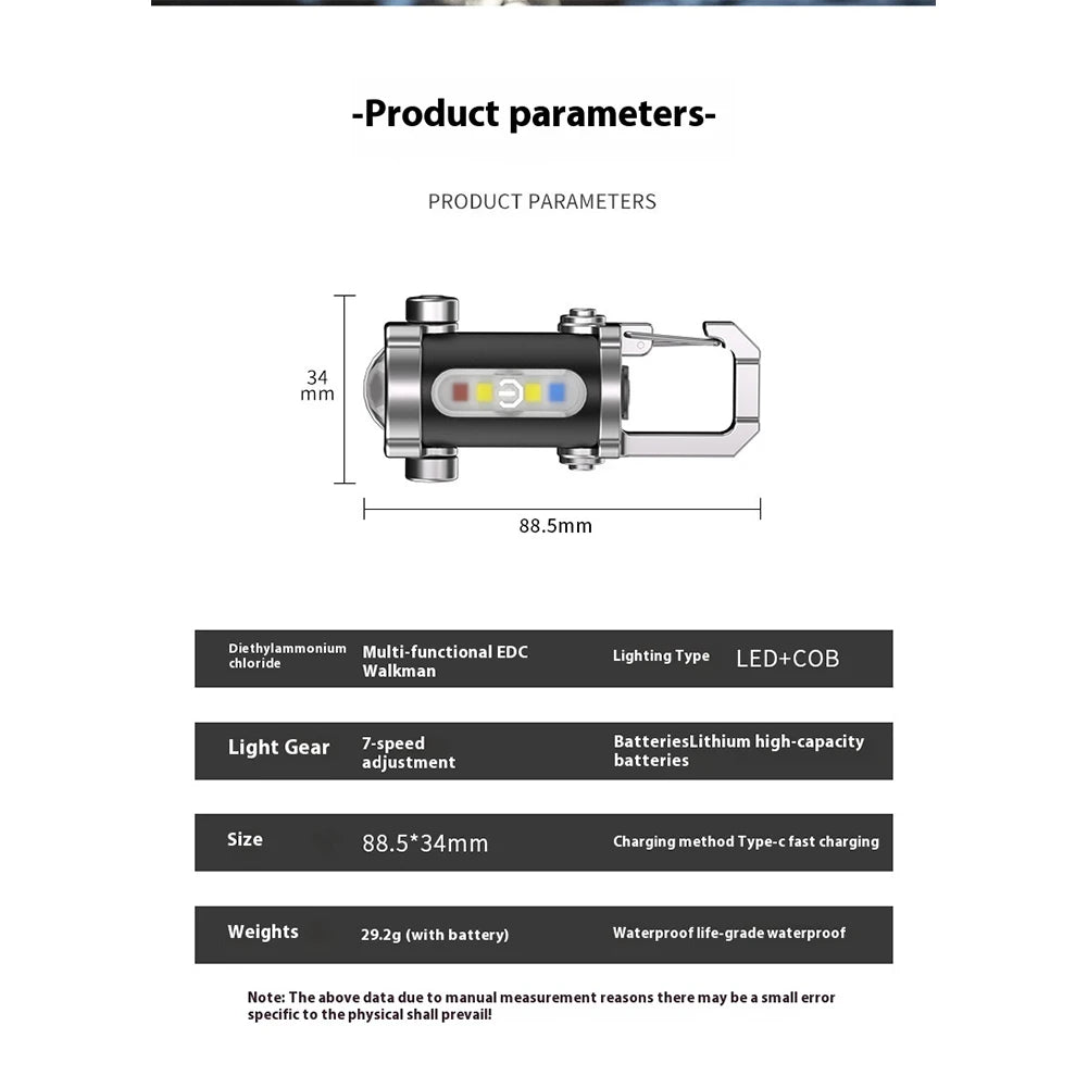 APWIKOGER Mini COB LED Keychain Flashlight 7 Modes