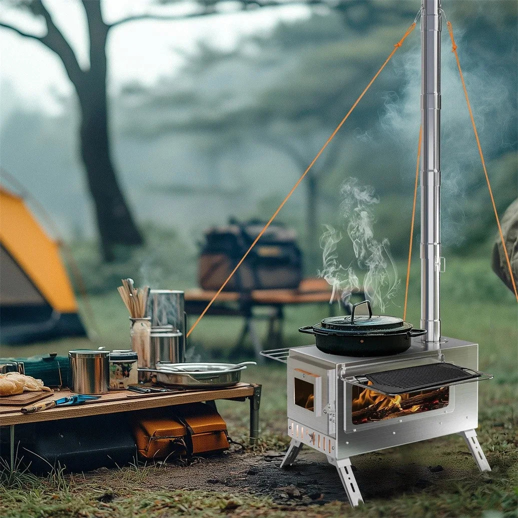 Hot Tent Stove Portable Wood Burning Stove With Chimney Pipes